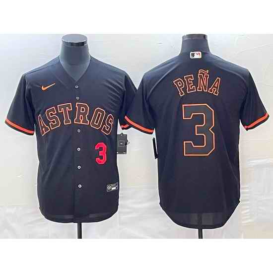 Men's Houston Astros #3 Jeremy Pena Number Lights Out Black Fashion Stitched MLB Cool Base Nike Jersey2